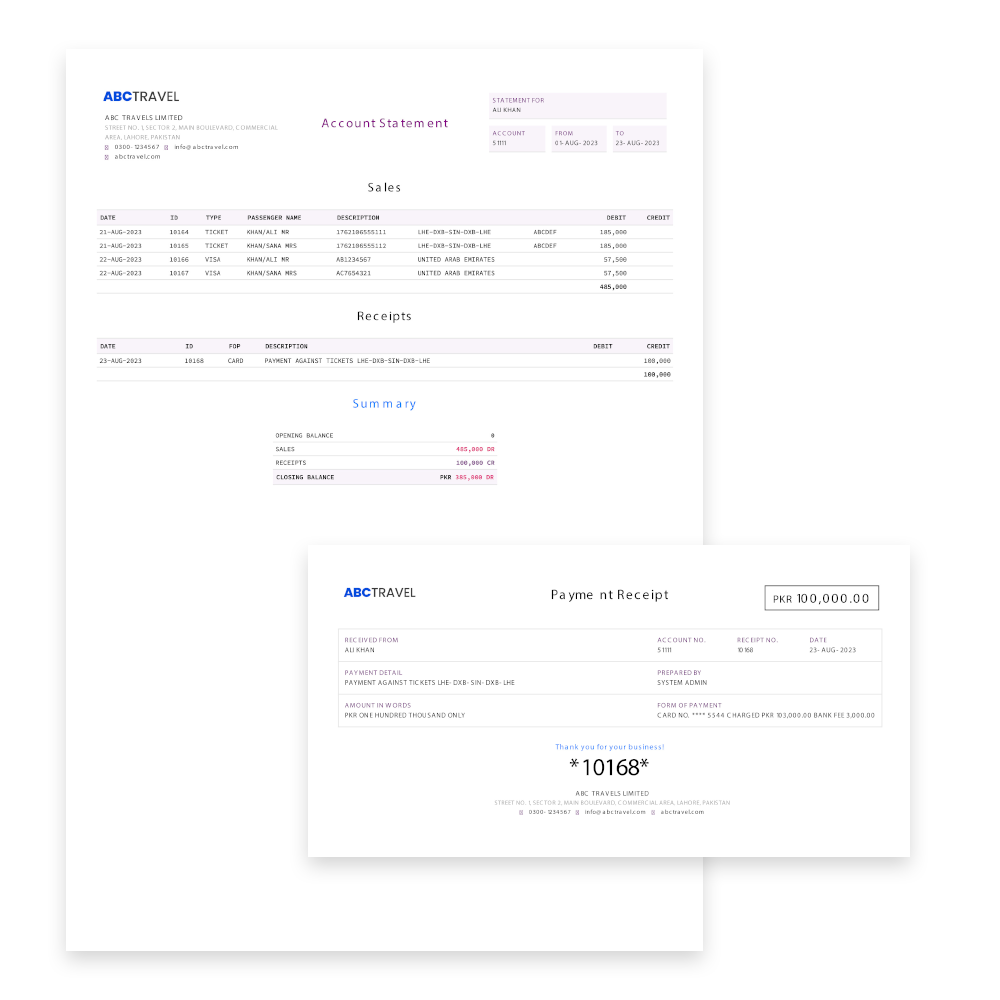 Travel CRM Statement and Receipt