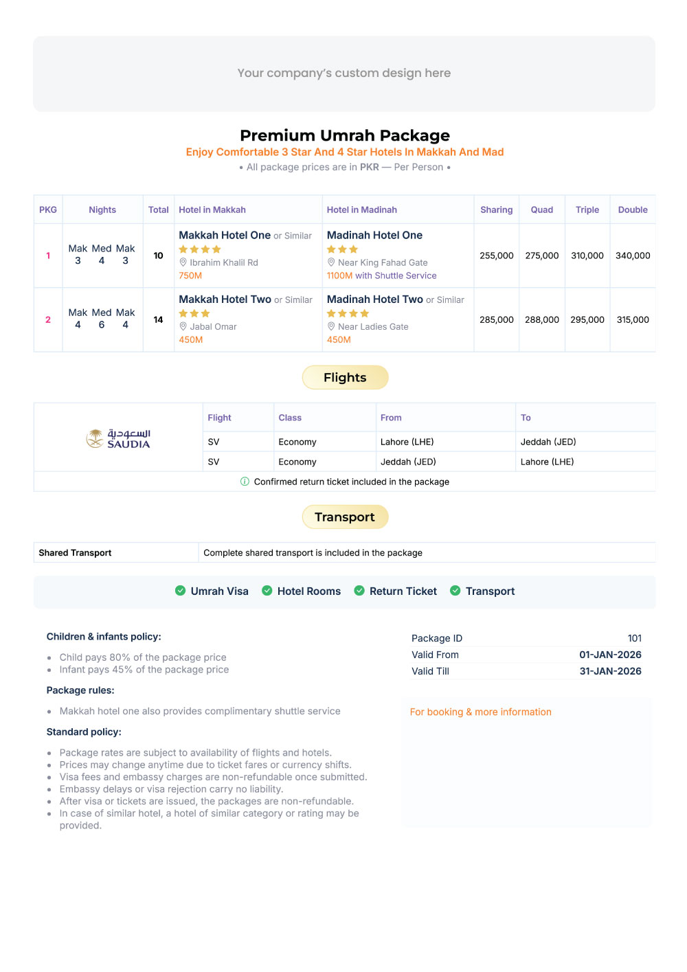 Umrah Manager Sample Package
