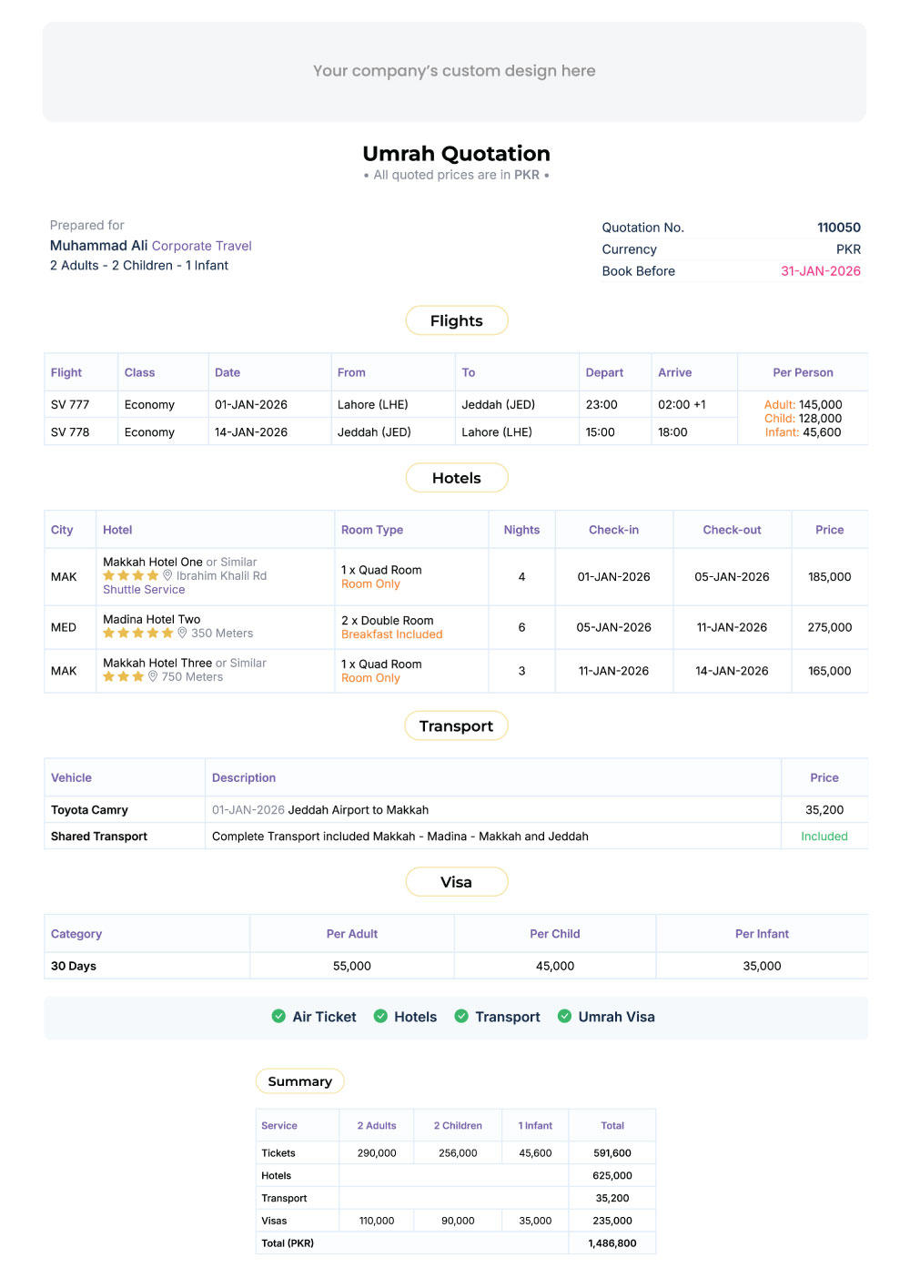 Umrah Manager Sample Quotation