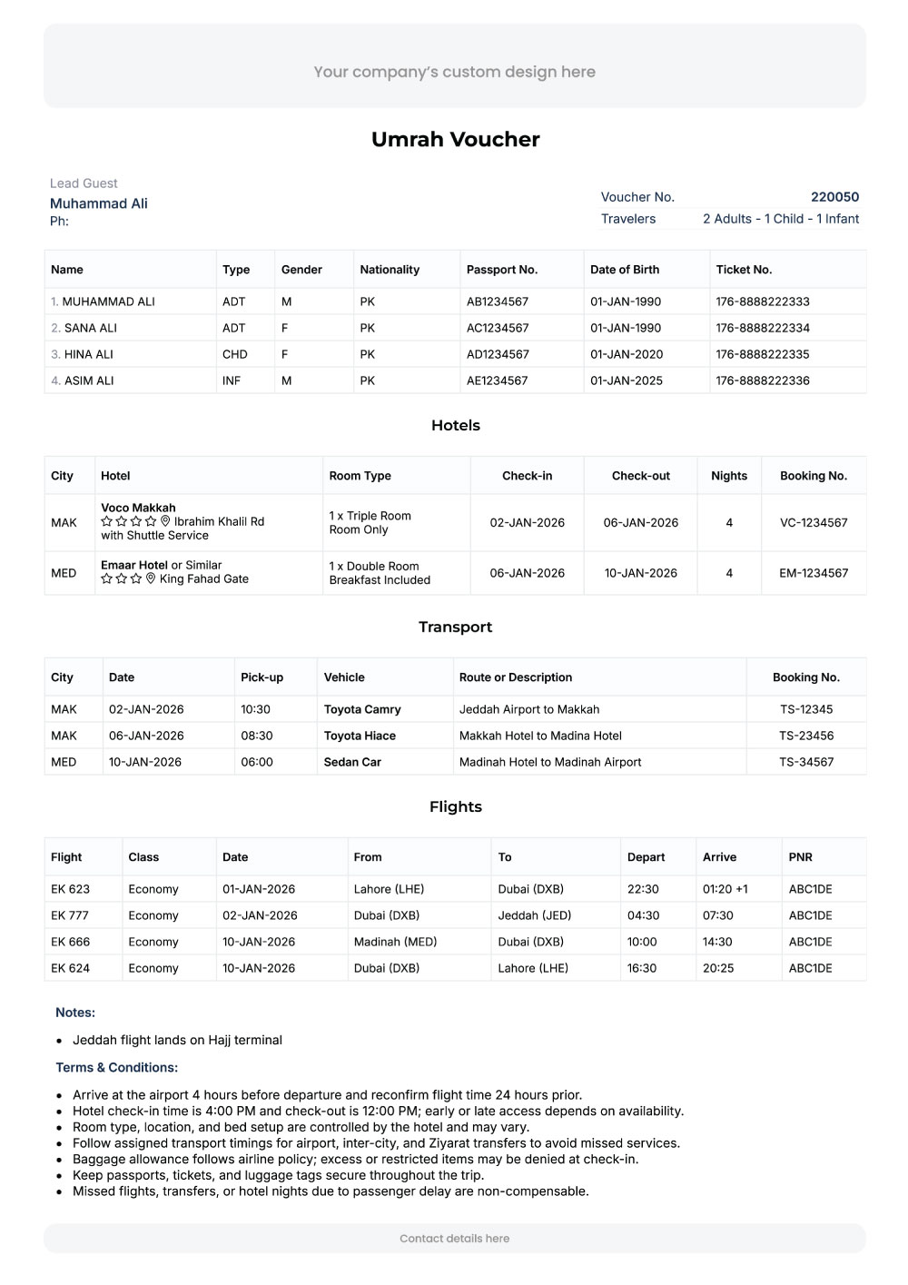 Umrah Manager Sample Voucher